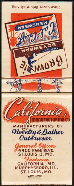 Vintage full matchbook BROWNIE Boyswear CAL-CRAFT California St Louis Missouri