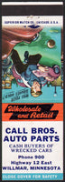 Vintage matchbook cover CALL BROS AUTO PARTS cartoon boy and cars Willmar Minnesota