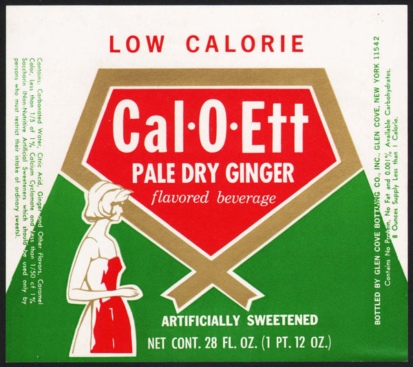 Vintage soda pop bottle label CAL O ETT PALE DRY GINGER woman pictured Glen Cove NY