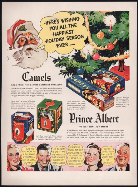 Vintage magazine ad CAMELS and PRINCE ALBERT from 1937 picturing Santa Claus