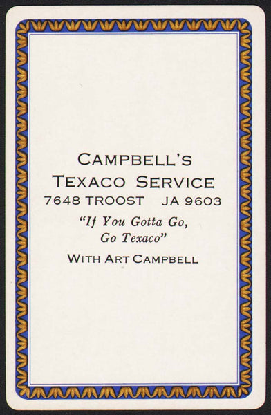 Vintage playing card CAMPBELLS TEXACO SERVICE gas oil blue border Kansas City MO