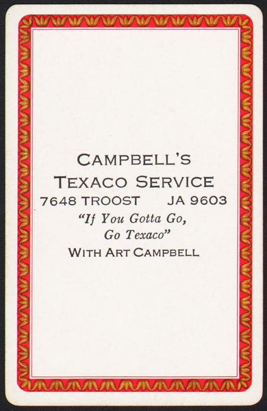Vintage playing card CAMPBELLS TEXACO SERVICE gas oil red border Kansas City MO