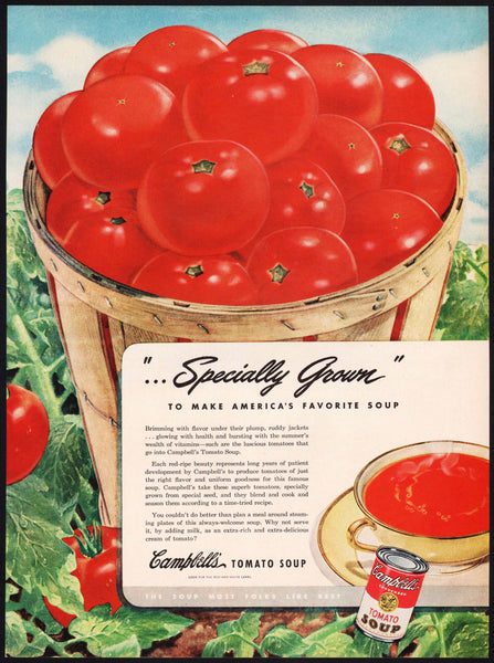Vintage magazine ad CAMPBELLS TOMATO SOUP from 1946 basket of tomatoes pictured