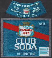 Vintage soda pop bottle label CANADA DRY CLUB SODA unused new old stock n-mint