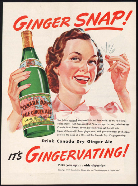 Vintage magazine ad CANADA DRY GINGER ALE 1939 Gingersnap woman pictured