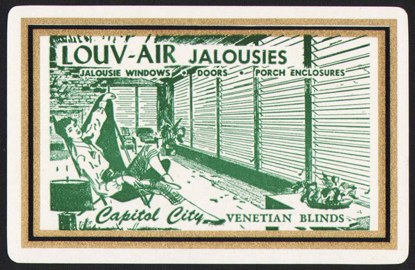 Vintage playing card CAPITAL CITY VENETIAN BLINDS Louv-Air Jalousies woman pictured