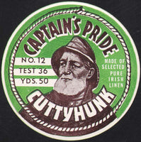 Vintage label CAPTAINS PRIDE Cuttyhunk fishing line man pictured unused n-mint+