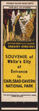 Vintage matchbook cover CARLSBAD CAVERNS Souvenir of Whites City New Mexico