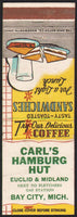 Vintage matchbook cover CARLS HAMBURG HUT Fletchers Gas Station Bay City Michigan