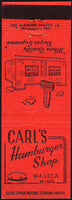 Vintage matchbook cover CARLS HAMBURGER SHOP restaurant picture Waseca Minnesota