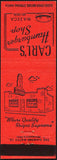 Vintage matchbook cover CARLS HAMBURGER SHOP restaurant picture Waseca Minnesota