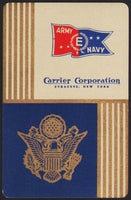 Vintage playing card CARRIER CORPORATION blue background Army Navy flag New York