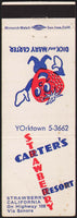 Vintage matchbook cover CARTERS STRAWBERRY RESORT cartoon strawberry California