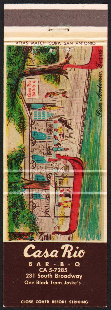 Vintage matchbook cover CASA RIO BAR-B-Q River Walk gondola San Antoni ...