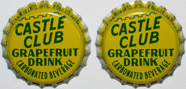 Soda pop bottle caps CASTLE CLUB GRAPEFRUIT Lot of 2 plastic lined new old stock