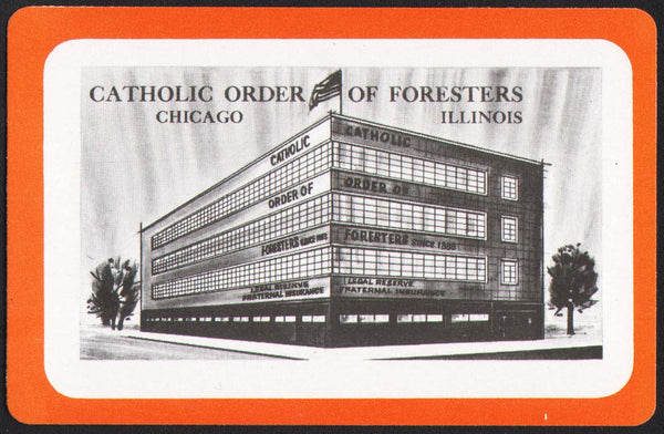 Vintage playing card CATHOLIC ORDER OF FORESTERS orange border Chicago Illinois
