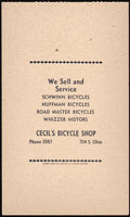 Vintage receipt CECILS BICYCLE SHOP Schwinn Huffman Whizzer Sedalia MO n-mint