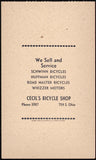 Vintage receipt CECILS BICYCLE SHOP Schwinn Huffman Whizzer Sedalia MO n-mint