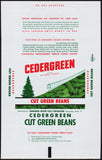Vintage wrapper CEDERGREEN CUT GREEN BEANS Wenatchee Washington unused n-mint
