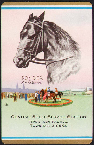 Vintage playing card CENTRAL SHELL gas oil Ponder horse pictured R H Palenske art