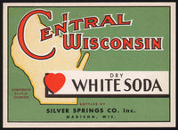 Vintage soda pop bottle label CENTRAL WISCONSIN WHITE SODA Madison unused n-mint+