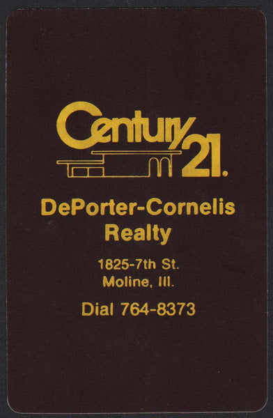 Vintage playing card CENTRUY 21 brown background DePorter Cornelis Moline ILL