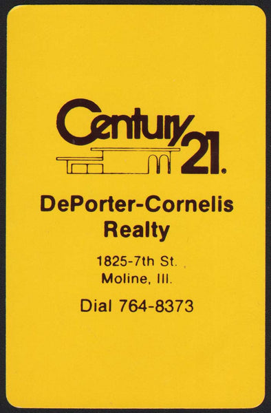 Vintage playing card CENTRUY 21 yellow background DePorter Cornelis Moline ILL
