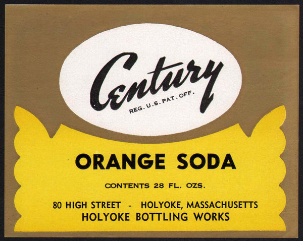 Vintage soda pop bottle label CENTURY ORANGE Holyoke Mass unused new old stock