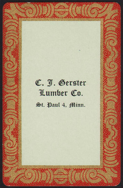 Vintage playing card C J GERSTER LUMBER CO with red border St Paul Minnesota