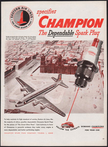 Vintage magazine ad CHAMPION SPARK PLUG 1946 Eastern Air Lines plane pictured