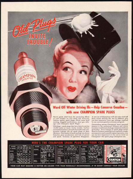 Vintage magazine ad CHAMPION SPARK PLUGS 1941 Old Plugs Invite Trouble