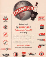 Vintage magazine ad CHAMPION SPARK PLUGS 1949 featuring 15 airlines TWA Delta AA