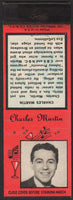 Vintage matchbook cover CHARLES MARTIN Diamond Match Nite Life series with bio