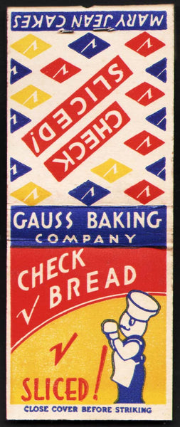 Vintage full matchbook CHECK BREAD Mary Jean Cakes Gauss Baking Ann Arbor Michigan