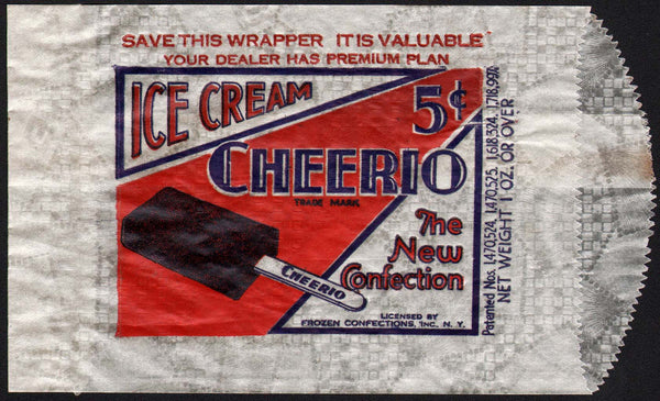 Vintage bag CHEERIO ice cream 5 cents bar pictured New York new old stock n-mint