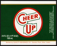 Vintage soda pop bottle label CHEER UP Stevens Point Wisconsin unused n-mint+