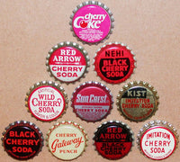 Vintage soda pop bottle caps CHERRY FLAVORS Lot of 17 different new old stock