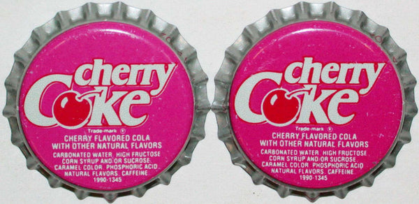 Soda pop bottle caps CHERRY COKE Lot of 2 plastic lined unused new old stock