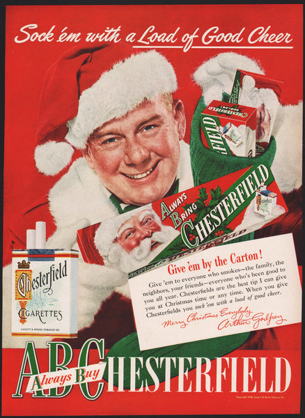 Vintage magazine ad ABC CHESTERFIELD cigarettes from 1948 Arthur Godfrey Santa