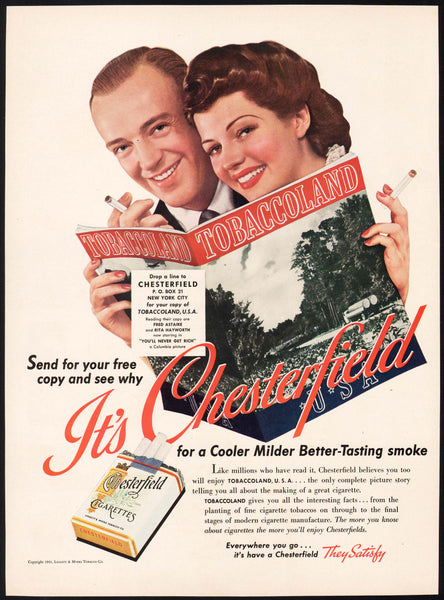 Vintage magazine ad CHESTERFIELD CIGARETTES 1941 Fred Astaire and Rita Hayworth