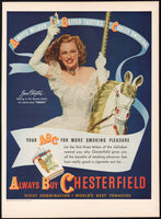 Vintage magazine ad CHESTERFIELD CIGARETTES 1945 Jan Clayton on a carousel horse