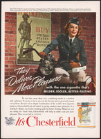 Vintage magazine ad CHESTERFIELD cigarettes 1942 Deanne Fureau on motorcycle