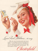 Vintage magazine ad CHESTERFIELD CIGARETTES 1940 woman with graduation cap pictured