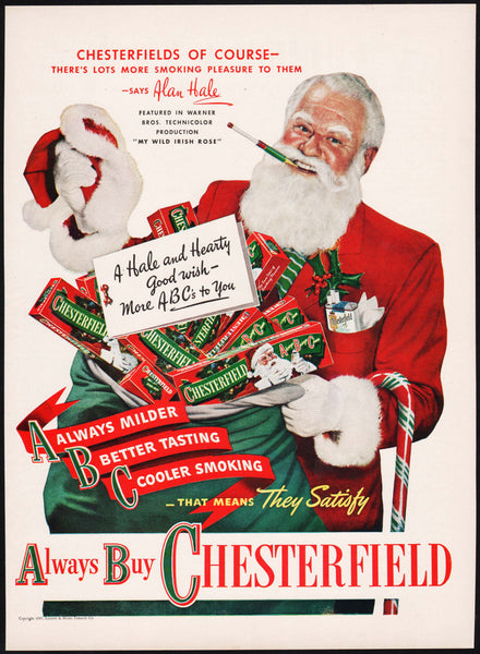 Vintage magazine ad ABC CHESTERFIELD cigarettes 1947 Alan Hale as Santa Claus