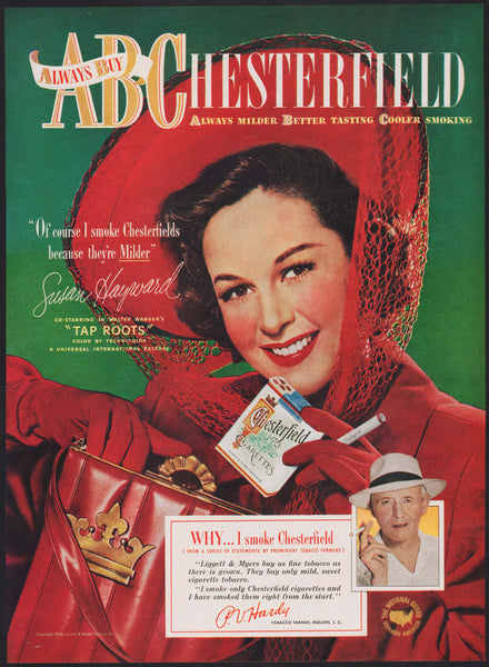Vintage magazine ad ABC CHESTERFIELD 1948 picturing Susan Hayward in Tap Roots
