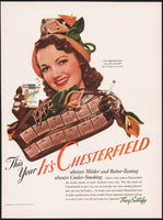 Vintage magazine ad CHESTERFIELD cigarettes from 1942 with Lois January pictured