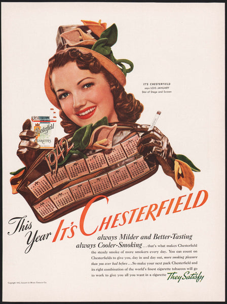 chesterfield cigarettes can Vintage magazine ad CHESTERFIELD cigarettes from 1942 with Lois Januar – Mistercola chesterfield cigarettes can Vintage magazine ad CHESTERFIELD cigarettes from 1942 with Lois Januar – Mistercola