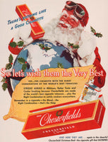Vintage magazine ad CHESTERFIELD CIGARETTES from 1943 picturing Santa Claus