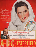 Vintage magazine ad ABC CHESTERFIELD CIGARETTES from 1949 Barbara Stanwyck pictured