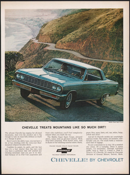 Vintage magazine ad CHEVELLE by Chevrolet 1964 blue Malibu Super Sport Coupe pictured